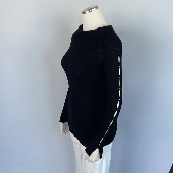 WHBM Black Cowl Neck Slit Sleeve Sweater X Small - Picture 9 of 14